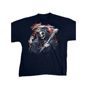 Vintage Greensource Grim Reaper Skull T Shirt Crewneck Size Large Fast Shipping